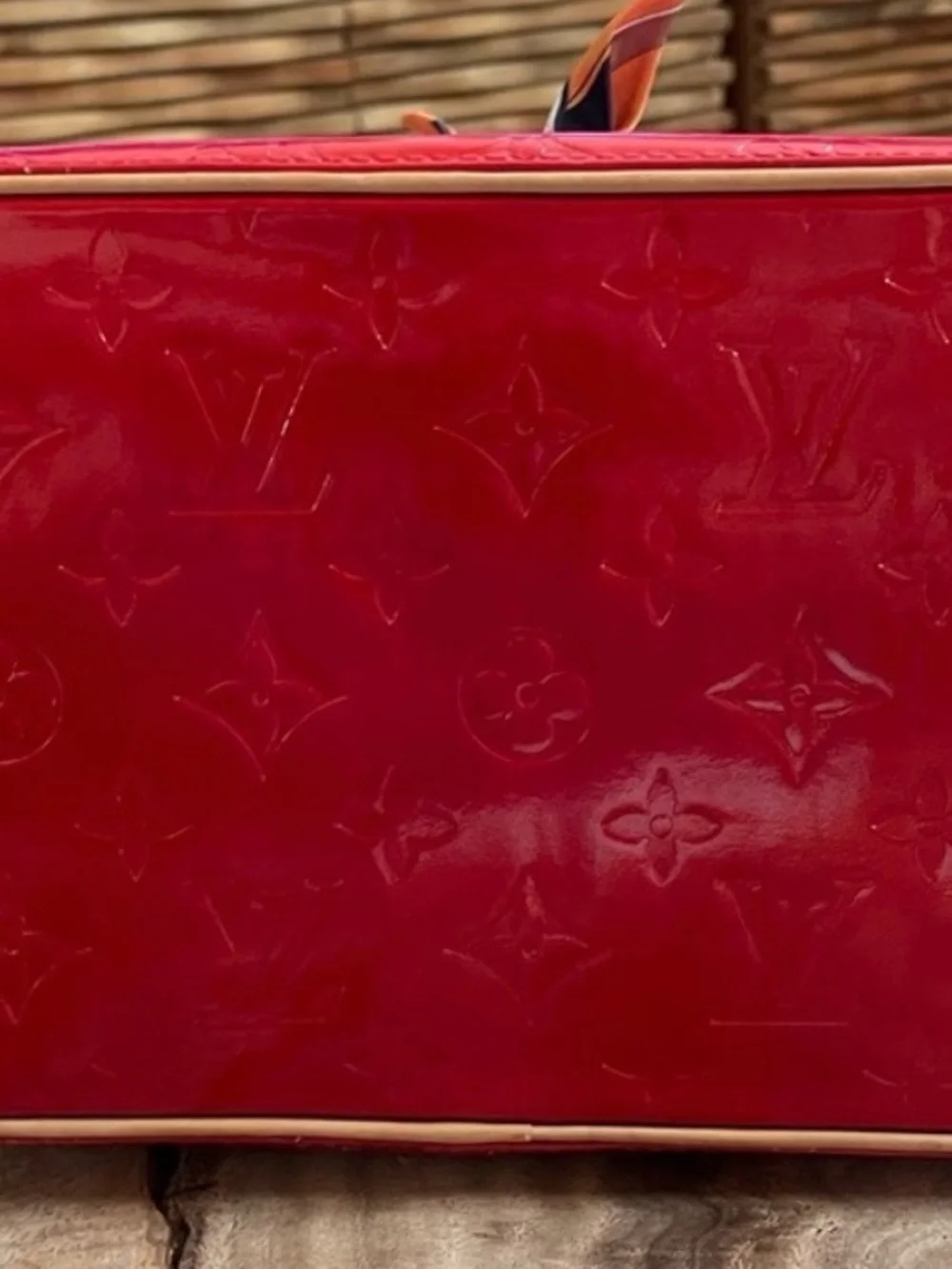 Louis Vuitton Red Patent Tote with Tan Handles